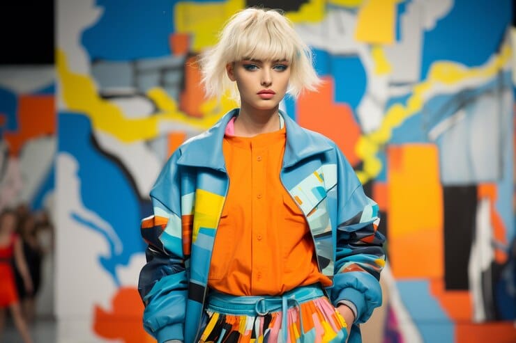 AI generated neon color outfit woman urban style